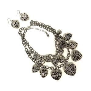 NWOT Paparazzi Zi Collection Necklace and Earring Set "Cherish" Hearts Rare